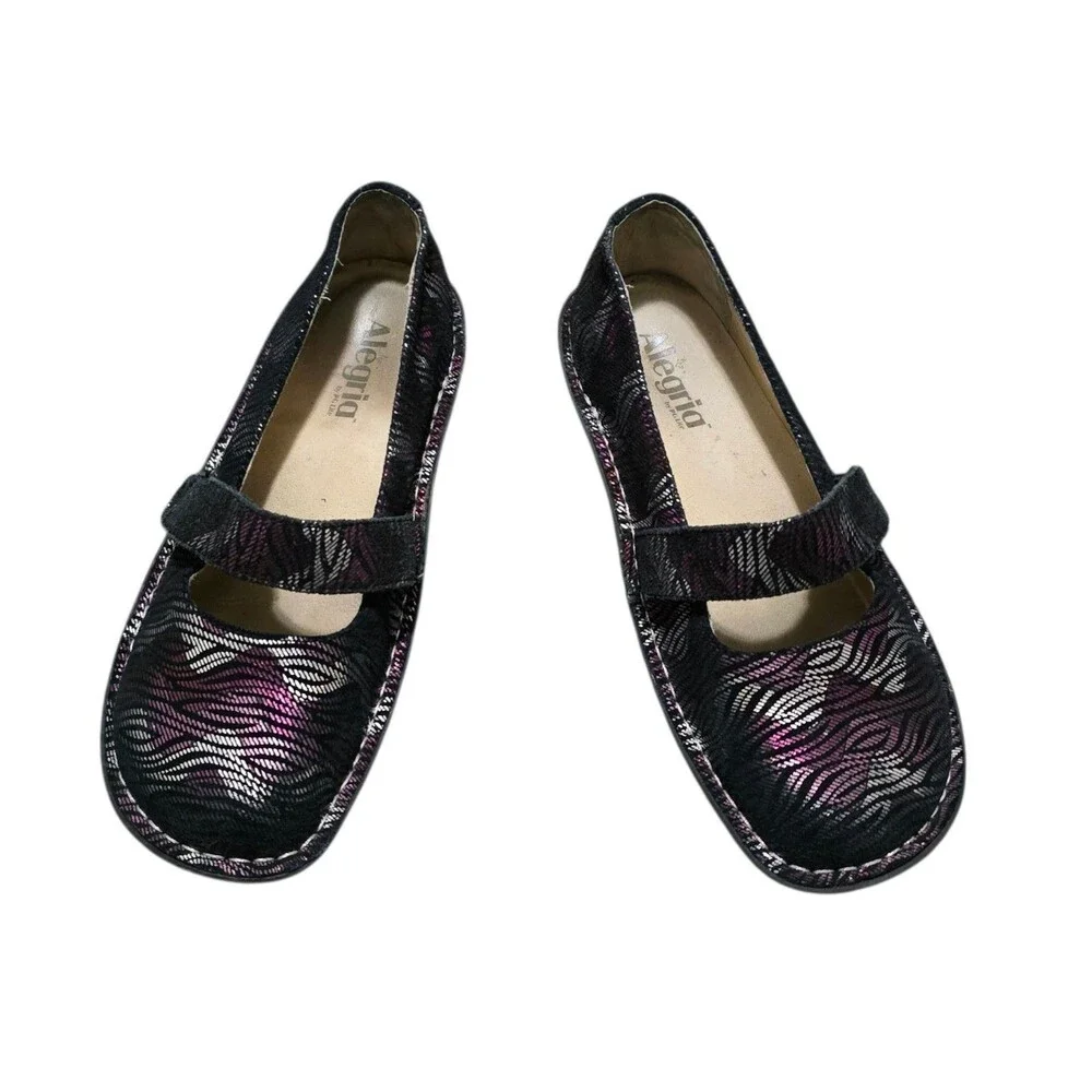 Alegria FEL 345 Mary Jane Shoes Womens US 8-8.5 Purple Silver Comfort EU 38